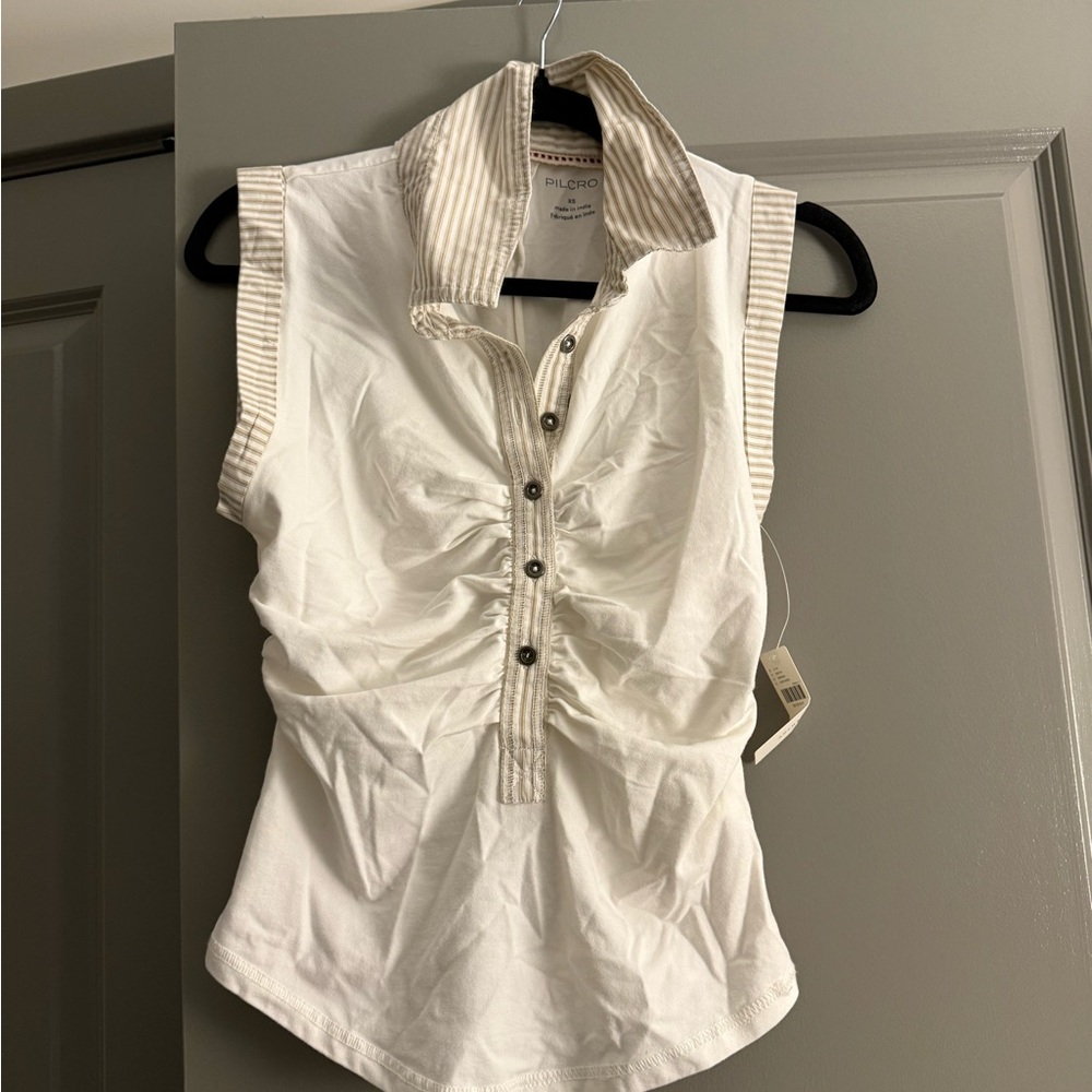 Pilcro Blue Ruched Button-Front Top - Picture 2 of 4